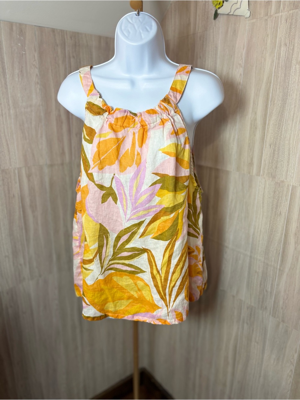 S&C California Floral 100% Linen Tank Top Breathable Summer Sleeveless Shirt